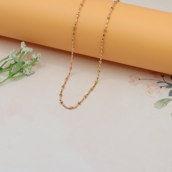 "Rose Gold Chain Necklace with Textured Links  Adjustable, XPNL0177 - Picture 7 of 12